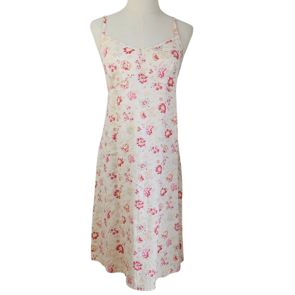Vintage 90s GAP Linen Sundress Cami Straps Sz 10‎ Ivory Pink Taupe